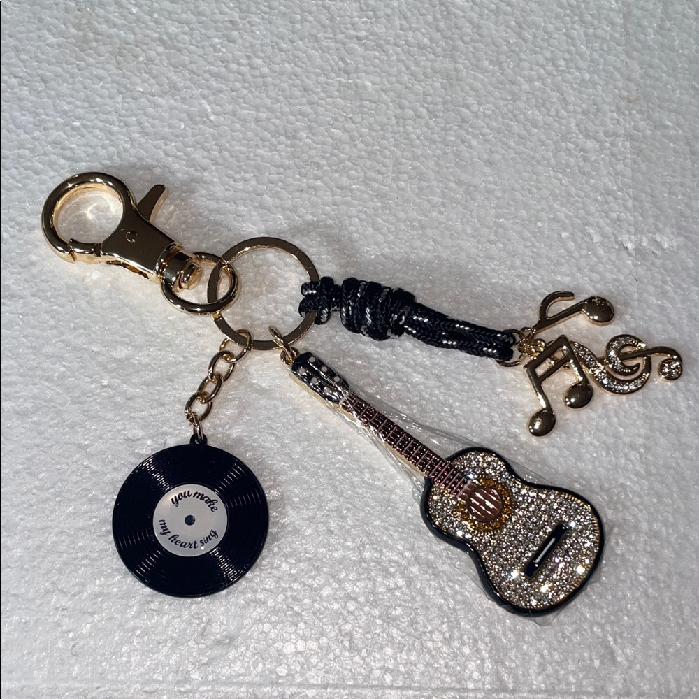 Piper K Gold and Black Guitar Keychain with Music Charms